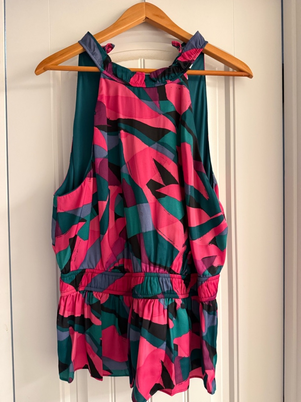 Bright Abstract Print Halter Top Pink & Teal Nine West X-Large NWT